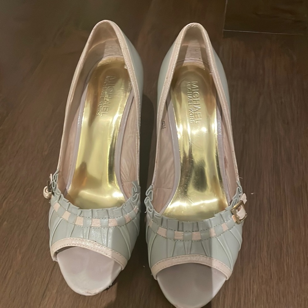 Michael Michael Kors Grey and pink open toe heels
